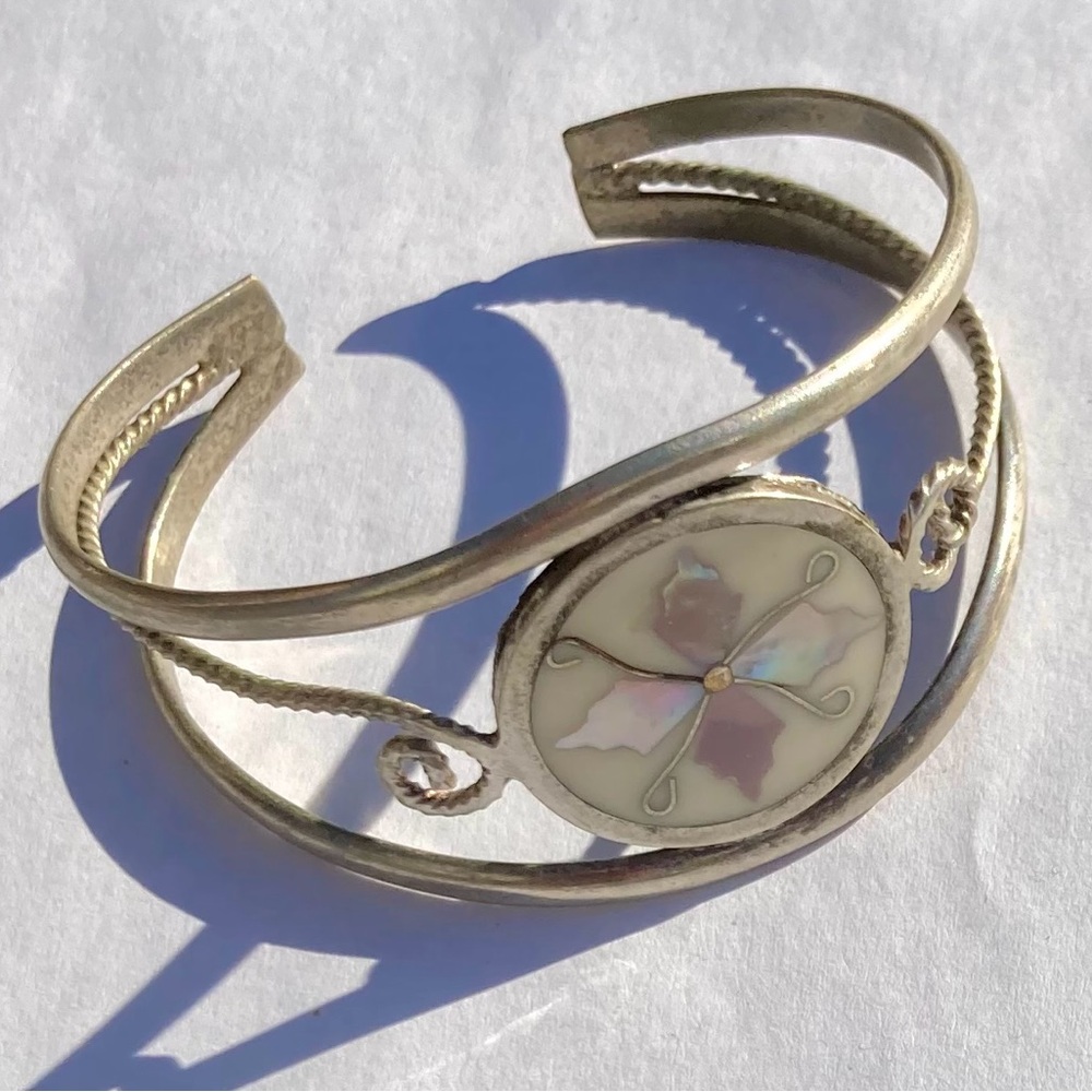 Silver Cuff Mother of Pearl Inlay